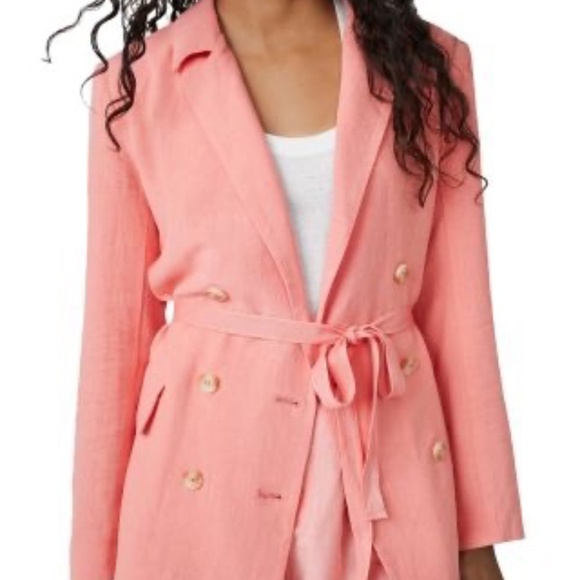 Free People Jackets & Blazers - Free People Coral Pink‎ Double Breasted Belted Blazer Jacket Womens Large L